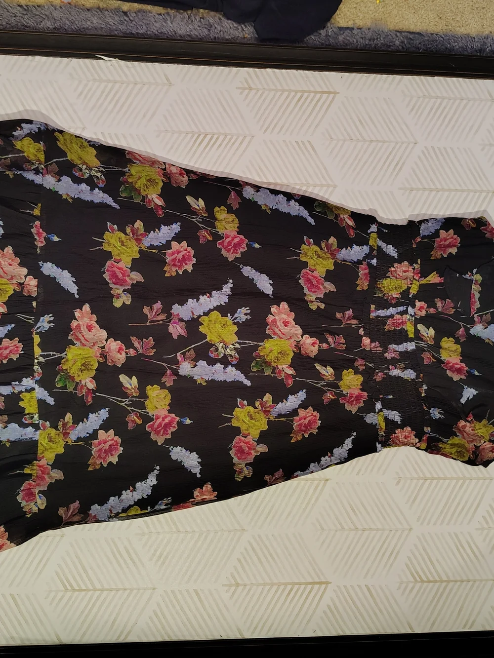 PAIGE Katharina Silk Floral Midi Dress Black Multi Smocked Waist Small‎